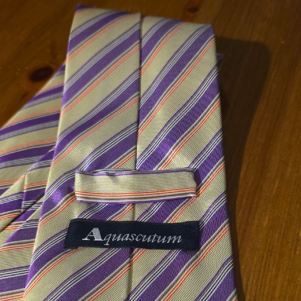 Aquascutum London Purple and Cream Striped Tie